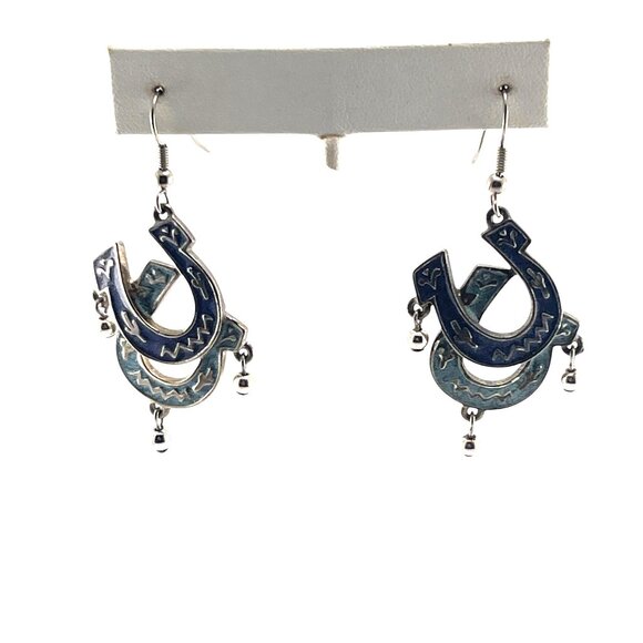 Barse Horse Shoe Dangle Earrings By Barse In Silver & Blue - Picture 5 of 10
